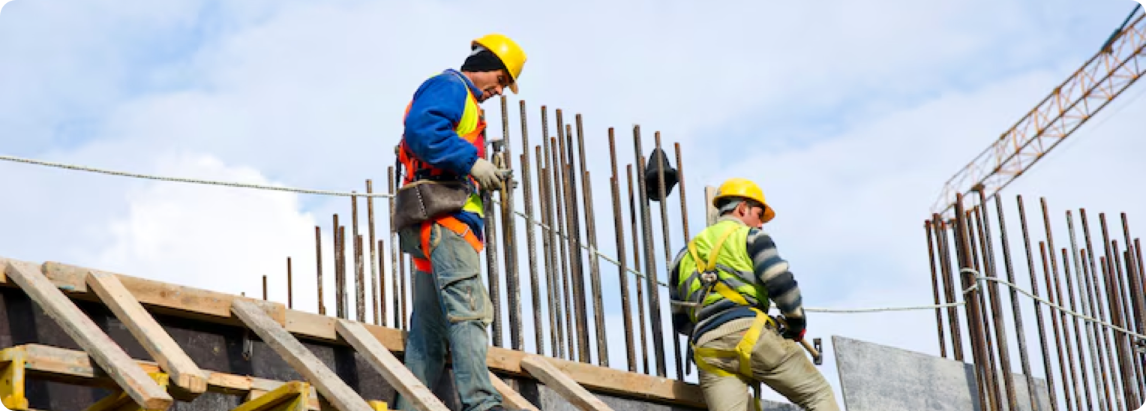 Engineering team and construction equipment