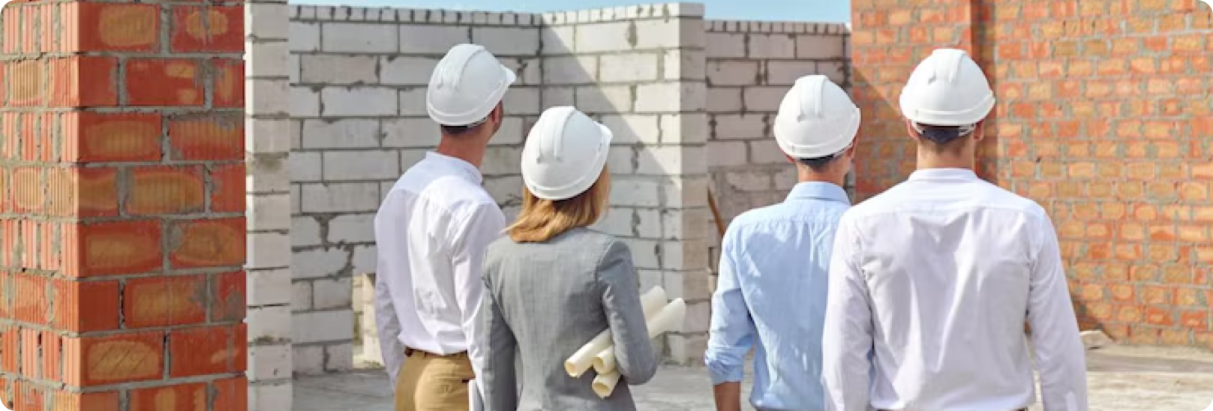 Engineering team and construction equipment